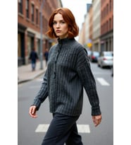 Kadın Oversize Kesim Düşük Kol Dik Yaka Fitilli Triko Kazak Kışlık Rahat ve Şık Günlük Kombinler