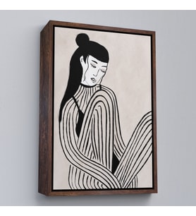 Çerçeveli Handdrawn Oturan Kadın Tablosu (Beyaz)