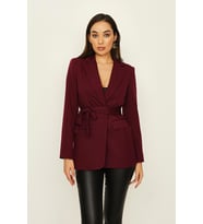 Kadın  Kuşaklı Astarlı Blazer Ceket (Mürdüm)