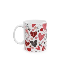 Love Kalp Desenli Romantik Porselen Kahve Kupası 330 ml KF15032621