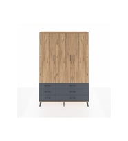 Arges Dolap 5 Raflı 6 Çekmeceli Tek Askılı 132x30x195 Çam-Çam/Antrasit