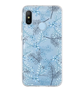 Xiaomi Mi A2 Lite Uyumlu Kapak Floral Mavi Tasarımlı Şeffaf Silikon Kılıf