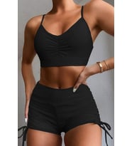 Angelsin Önden Büzgülü Bikini Üstü (Siyah)