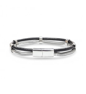 Spiral Çelik Zincir Ve Deri Bileklik 3183BLK1001