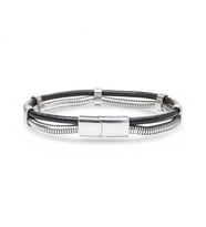 Spiral Çelik Zincir Ve Deri Bileklik 3183BLK1001