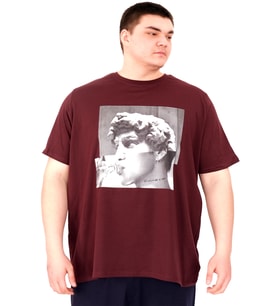 Mode XL Büyük Beden Erkek T-Shirt Bisiklet Yaka STATUE U25027 Mürdüm
