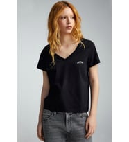Kadın V Yaka New York Tshirt SPR25TSK20 (Siyah)