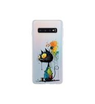 Samsung Galaxy S10 ile Uyumlu Splash Kedi Tasarımlı Şeffaf Silikon Kılıf
