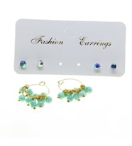 Altın Renk Yuvarlak Düz Kombin Yeşil Boncuk Küpe - 2861