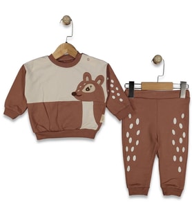 253118 Unisex Bebek Ceylan Figürlü 2'li Takım (Kahverengi)
