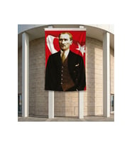 Takım Elbiseli Sivil Gazi Mustafa Kemal Atatürk Portre Ay Yıldız Poster Bayrak Premium Raşel Kumaş ATA40 2x3m