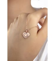 Kadın Orjinal 925 Ayar Gümüş Zirkon Taşlı Kalp Model Kolye (Rose)