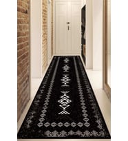Dijital Baskılı Kaymaz Taban Yıkanabilir Modern Yolluk Ve Koridor Halısı NDU-SD-1045 (Siyah)