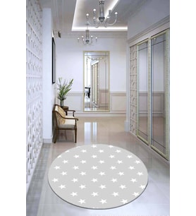 Gri Yıldızlı Kaymaz Tabanlı Yıkanabilir Yuvarlak Halı AR604 - 100 x 100 cm