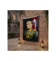 Üniformalı Gazi Mustafa Kemal Atatürk- Ay Yıldız Bayrak poster Bayrak Raşel Kumaş 100x150 cm ATA17