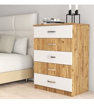 Şifonyer 5 Çekmeceli Çam Beyaz - SFY0204 (Beyaz-Sarı)