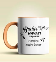 Kişiye Özel Budur Hayatı Yaşamak Hemşire Tasarımlı Turuncu Kupa (Turuncu)