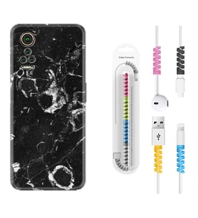 General Mobile GM 21 Pro GM 22 Pro Plus Kılıf Kablo Koruma Spiral Silikon Black Hole Marble 1387