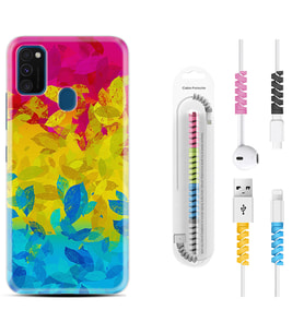 Samsung M21 M22 M23 M30 M31S M32 Kılıf Kablo Koruma Spiral Silikon Yapraklar 1634