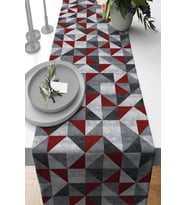 Bordo Geometrik Desenli Premium Masa Örtüsü Runner RNR383