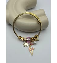 Çelik Gold İnci Taşlı Pembe Geyik Charmlı Pandora Bileklik - 26blk35