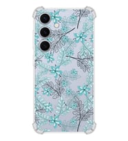 PrintiFy Samsung S24 Uyumlu Köşe Korumalı Floral Su Yeşili Tasarımlı Şeffaf Silikon Kılıf