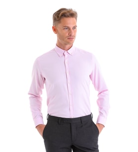 Hatemoğlu Pembe Pamuklu Comfort Fit Düz Uzun Kollu Oxford Gömlek