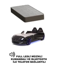 Siyah Arabalı Yatak Kapıları Açılan GTR Full Ledli Kumandalı ve Müzikli + Ortopedik Yatak