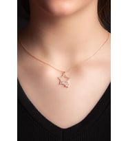 Beyaz Zirkon Taşlı Rose Altın Kaplama  Yıldız Kolye 925 Ayar 