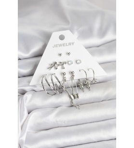 Pirinç Gümüş Renk 6'lı Kadın Küpe Seti 5886 - HPSBYI3888-3584