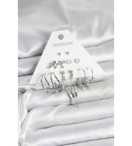 Pirinç Gümüş Renk 6'lı Kadın Küpe Seti 5886 - HPSBYI3888-3584