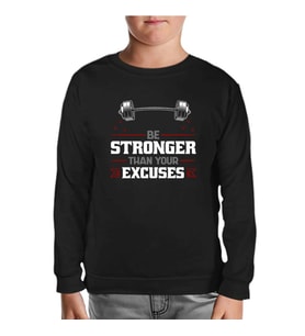 Bodybuilding Be Stronger Siyah Çocuk Sweatshirt