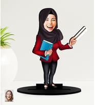 Kişiye Özel Kapalı Kadın Öğretmen Karikatürlü  Mdf Biblo (Çok Renkli)