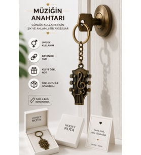 Sol Anahtarlı Gitar Kafa Anahtarlık Bronz Detaylı Metal Müzik Anahtarlığı Unisex