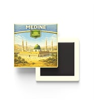 Retro Suudi Arabistan Medine Şehri Temalı Vintage Buzdolap Magneti – 9x9 cm
