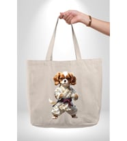 Cavailer King Charles Spaniel Karate 47X36x8 Kadın Erkek Çocuk Kanvas Körüklü Büyük Boy Çanta (Ekru)