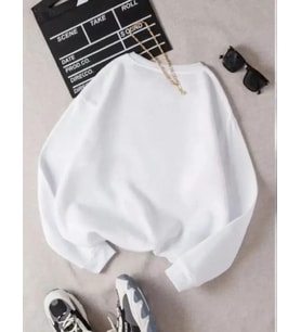 Üç İplik Biskilet Yaka Basic SweatShirt - Beyaz