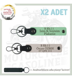 Sürücülere Özel, İsim Plaka ve B Rh (-) Kan Grubu Hediyelik x2' li Anahtarlık Set, Yeşil-Pudra-Laci (Çok Renkli)