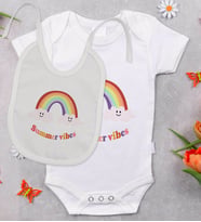 BK Kids Summer Vibes Tasarımlı Bebek Body Zıbın ve Mama Önlüğü Hediye Seti - Model 2