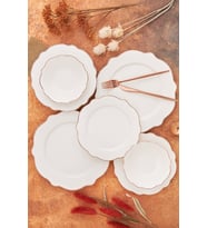 Almond Rose Line 24 Parça 6 Kişilik Porselen Yemek Takımı (Beyaz)