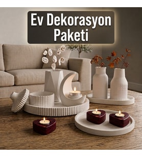 Dekoratif Obje Seti Orta Sehpa Dekoru 11 Parçalı El Yapımı Set Ay Mumluk Vazo Kalp Mumluk Dekoratif Kutu Tepsi Modern Ev Aksesuarı