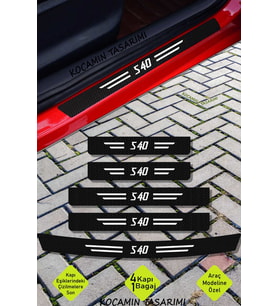 Volvo S40 Kapı ve Bagaj Eşiği Koruyucu Set Karbon Folyo Çizik Engelleyici S40 Yazılı