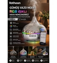 Gümüş Vazo Model RGB Işıklı Hava Nemlendirici & Aromaterapi Difüzör – 550 ml Kumandalı
