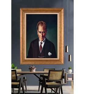 Altın Varaklı Çerçeveli Paspartulu Atatürk Tablo TR1347 (Gold)