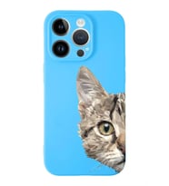 Apple iPhone 14 Pro Max Uyumlu Lansman Kılıf Catface Tasarımlı İçi Kadife Kapak-Mavi (Şeffaf)