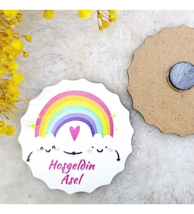 Hayaller Dükkanı 30 Adet Ahşap Bebek Magnetleri Gökkuşağı Baskılı