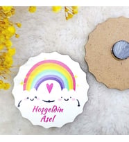 Hayaller Dükkanı 30 Adet Ahşap Bebek Magnetleri Gökkuşağı Baskılı