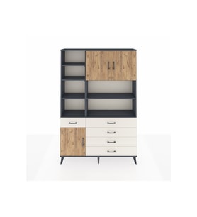 Arges Dolap 9 Raflı 5 Çekmeceli 3 Kapaklı 132x30x195 Antrasit-Çam/Aytaşı