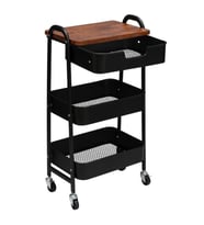 KRAF 495G TEKERLEKLİ METAL 3 KATLI ÇEKMECELİ RAF ÜNİTESİ SİYAH