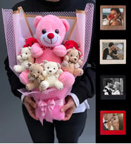 Hediye Sevgiliye Büyük Ayıcıklı Ayıcık Buketi Peluş Buket ve Fotoğraflı Mini Çerçeveler Kişiye Özel Yılbaşı